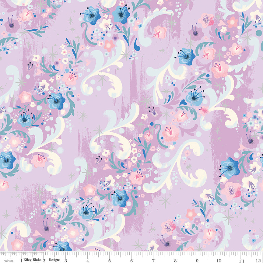 Wishes Cindy Flowers Vanity Purple Sparkle Jill Howarth Riley Blake Cotton Fabric RB-SC18074-VANITY