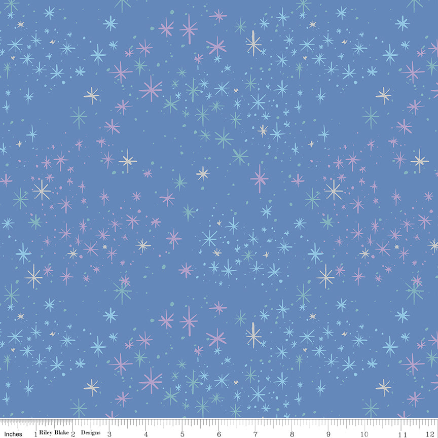 Wishes Magic Stars Periwinkle Sparkle Jill Howarth Riley Blake Cotton Fabric RB-SC18076-PERIWINKLE