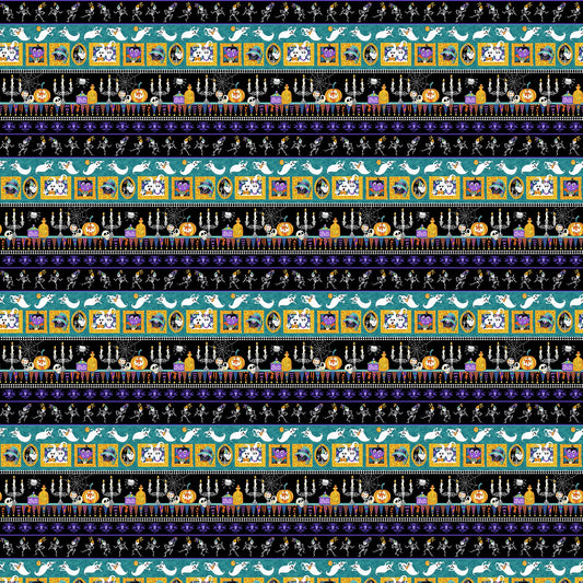 Witch Night Out Border Stripe Multi Glow in the Dark Delphine Cubitt Henry Glass Cotton Fabric HG-757G-97