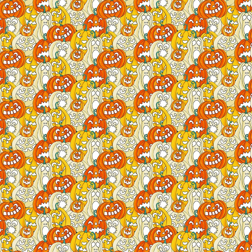 Witch Night Out Packed Pumpkins Orange Glow in the Dark Delphine Cubitt Henry Glass Cotton Fabric HG-749G-34