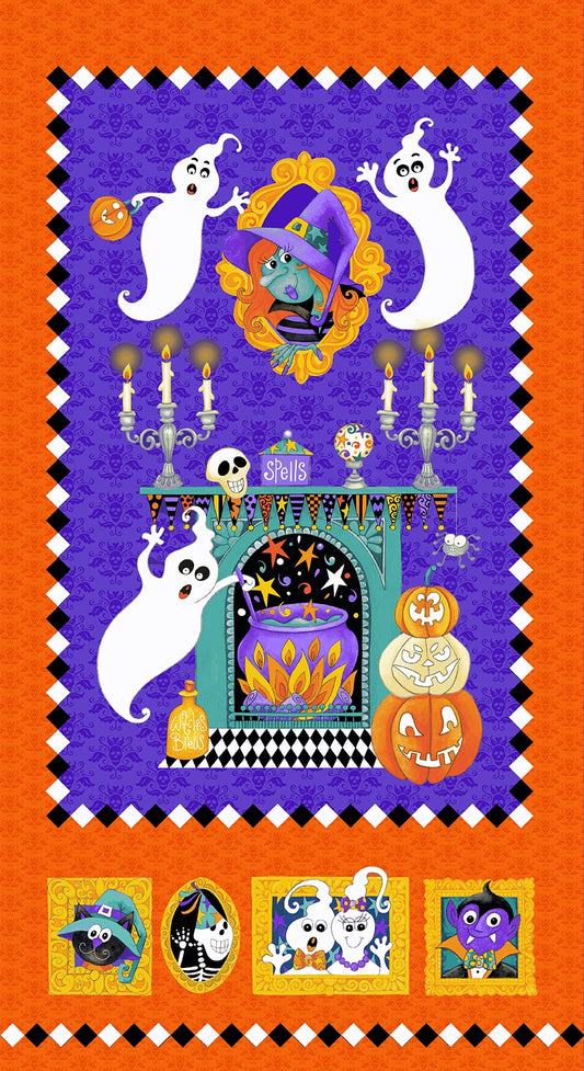 Witch Night Out Panel 24" Multi Glow in the Dark Delphine Cubitt Henry Glass Cotton Fabric