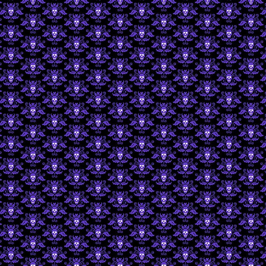 Witch Night Out Skull Wallpaper Purple Glow in the Dark Delphine Cubitt Henry Glass Cotton Fabric