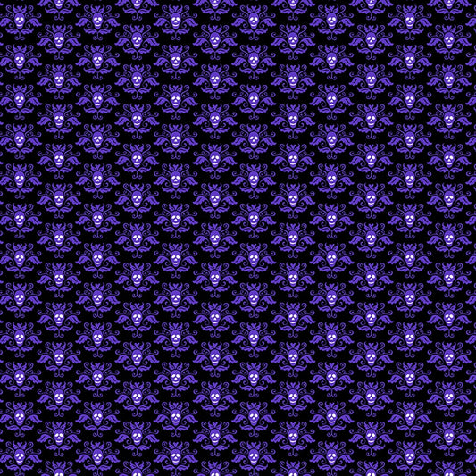 Witch Night Out Skull Wallpaper Purple Glow in the Dark Delphine Cubitt Henry Glass Cotton Fabric