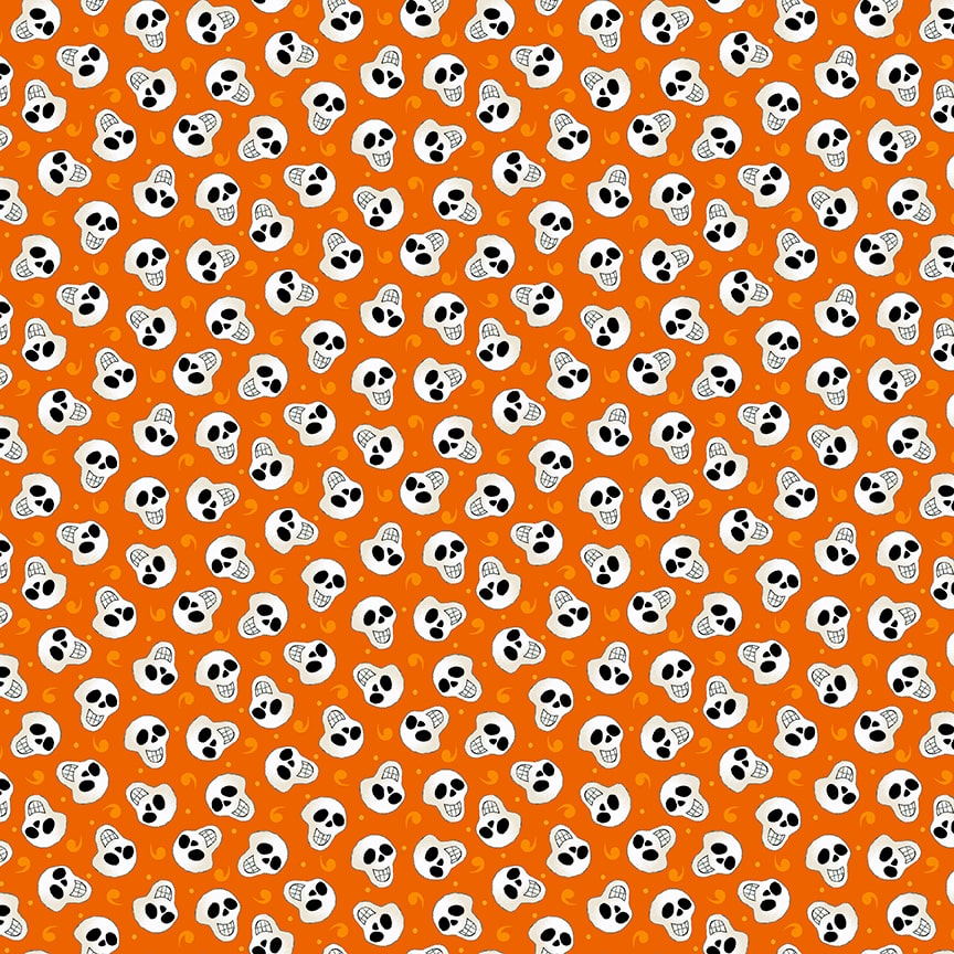 Witch Night Out Tossed Skull Orange Glow in the Dark Delphine Cubitt Henry Glass Cotton Fabric