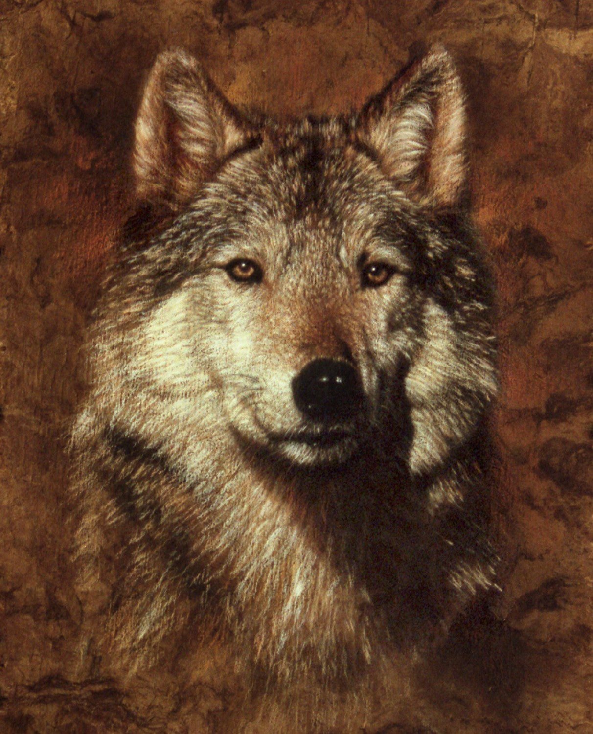 Wolf on Bark Portraits of Perfection Panel 36" Brown David Textiles Cotton Fabric DT-ML-3176-0C-1