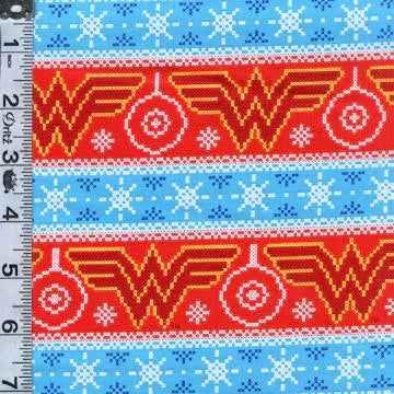 DC Comics Wonder Woman Fair Isle Stripe Aqua Blue Camelot Fabrics Cotton Fabric CF-23421490-01