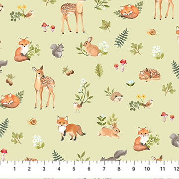 Woodland Babes Animals Green Multi Kathryn Christensen Northcott Cotton Fabric