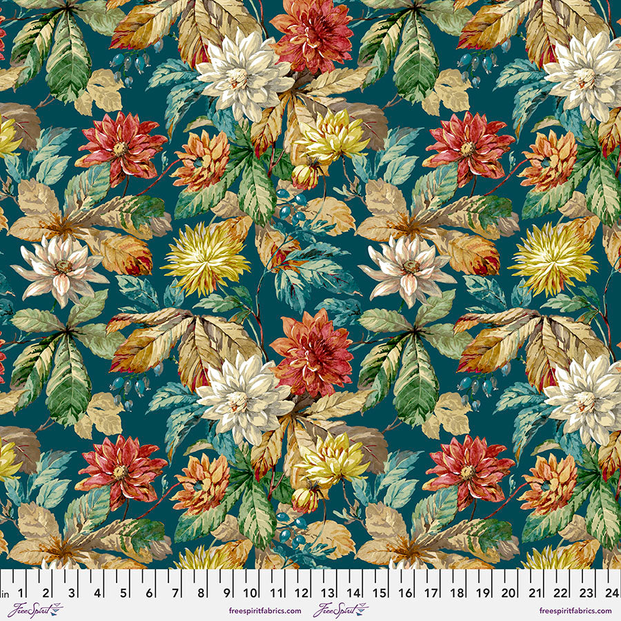 Woodland Blooms Small Dahlia & Rosehip Floral Sanderson Free Spirit Cotton Fabric