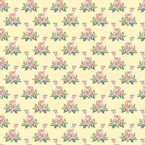 Woodland Wander Pink Deer Blooms Yellow Jo Taylor 3 Wishes Cotton Fabric
