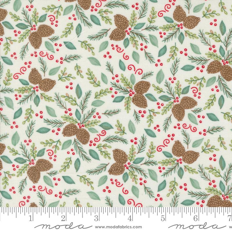 Woodland Winter Pinecones Foliage Snowy White Deb Strain Moda Cotton Fabric