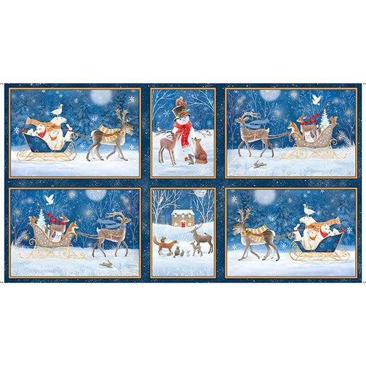 Woodland Dreams Block Panel 24" Blue Quilting Treasures Cotton Fabric