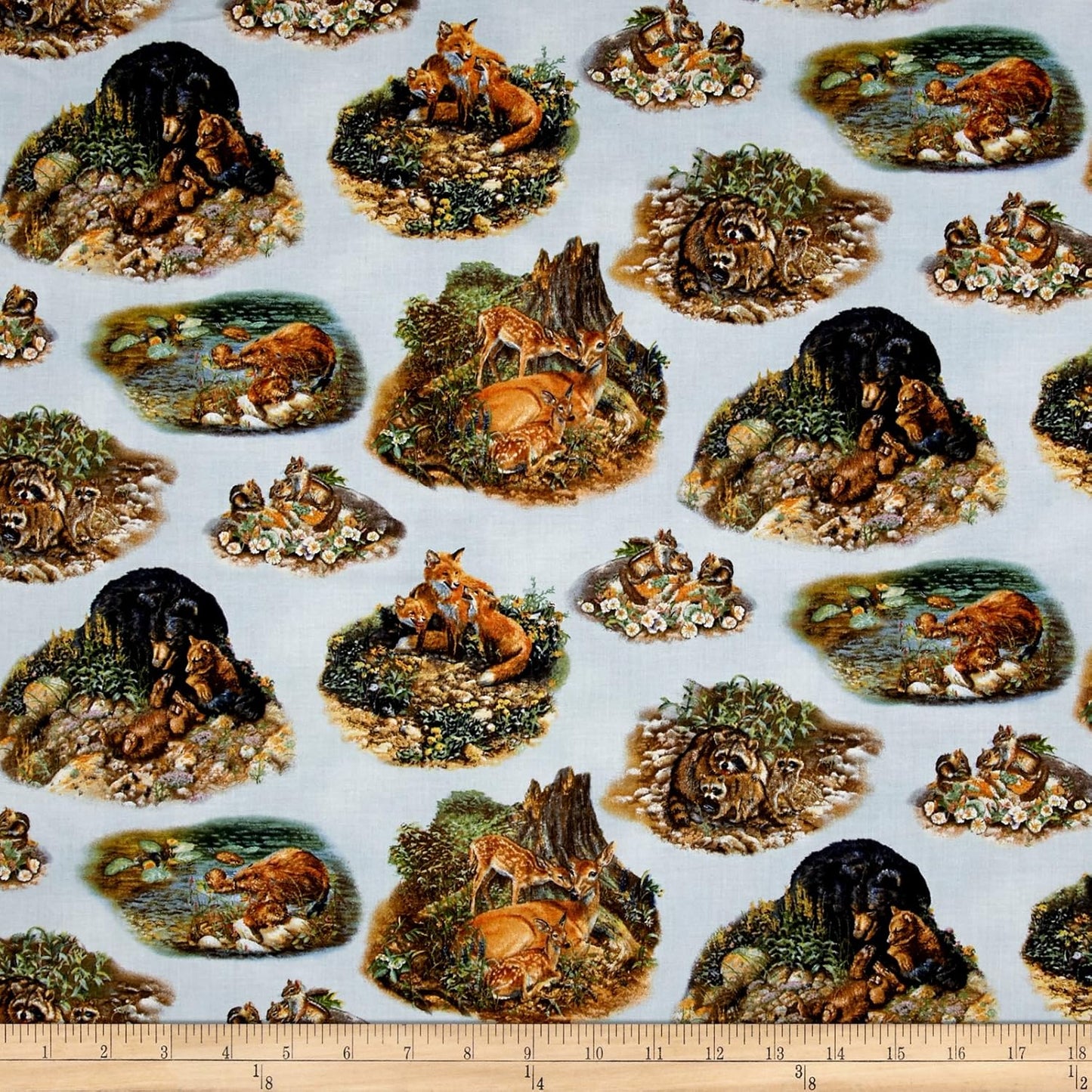 Woodland Families Scenic Blue Elizabeth's Studio Cotton Fabric