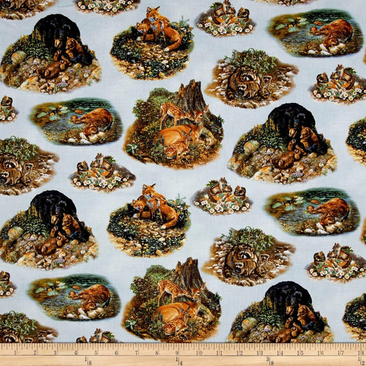 Woodland Families Scenic Blue Elizabeth's Studio Cotton Fabric