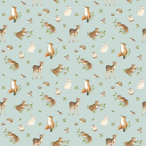 Woodland Heart Animals Blue Multi Deborah Edwards & Kathryn Christensen Northcott Cotton Fabric NC-DP28722-42