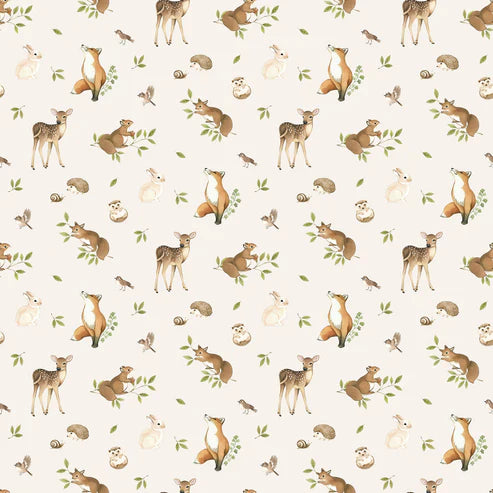 Woodland Heart Animals Cream Multi Deborah Edwards & Kathryn Christensen Northcott Cotton Fabric NC-DP28722-11