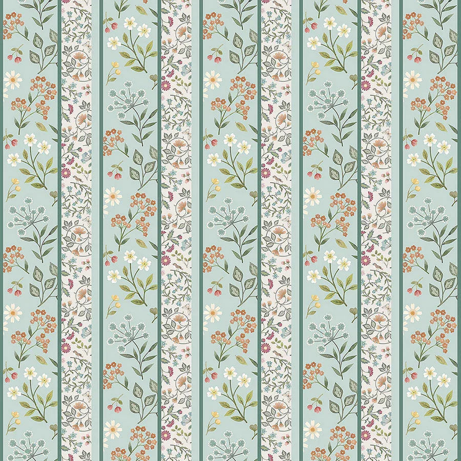 Woodland Heart Small Stripe Blue Multi Deborah Edwards & Kathryn Christensen Northcott Cotton Fabric NC-DP28726-42