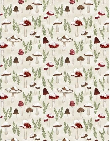 Woodland Snowmen Mushroom Allover Cream Danielle Leone Wilmington Prints Cotton Fabric WP-3017-27739-232