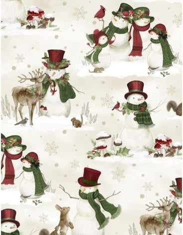 Woodland Snowmen Scenic Snowmen Cream Danielle Leone Wilmington Prints Cotton Fabric WP-3017-27735-273