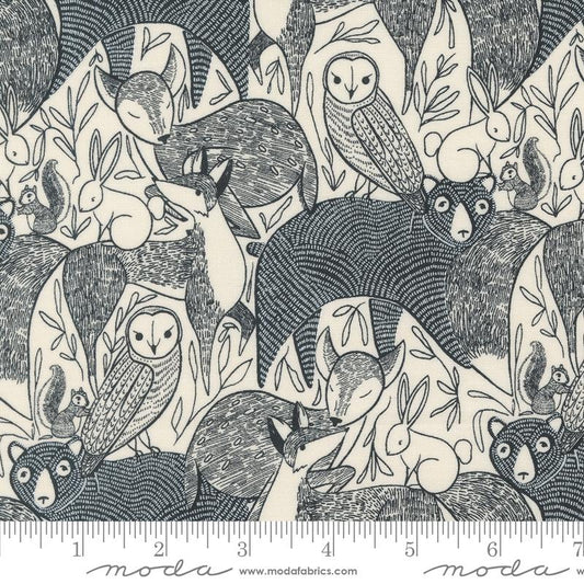 Woodland Wonder Animals Cloud Black Moda Cotton Fabric