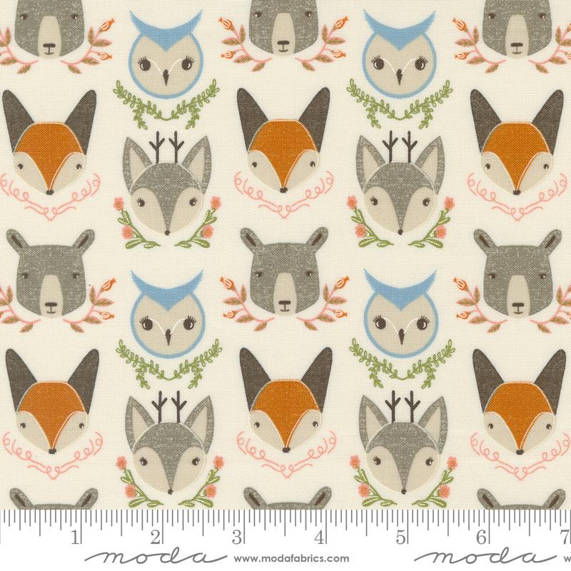 Woodland Wonder Bobble Heads Animal Heads Cloud Multi Moda Cotton Fabric