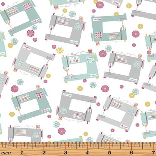 Words to Quilt By Sewing Machines White Cherry Guidry Benartex Cotton Fabric BE-6976-09