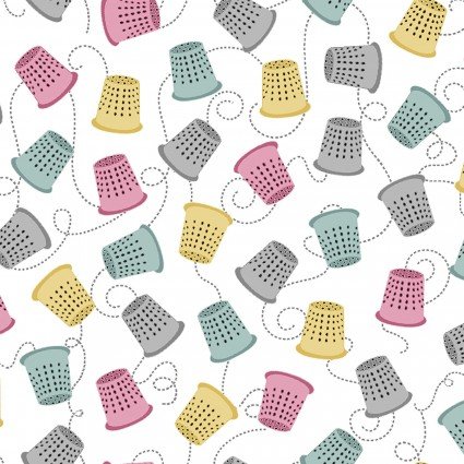 Words to Quilt By Thimbles Fest White Cherry Guidry Benartex Cotton Fabric BE-6974-09