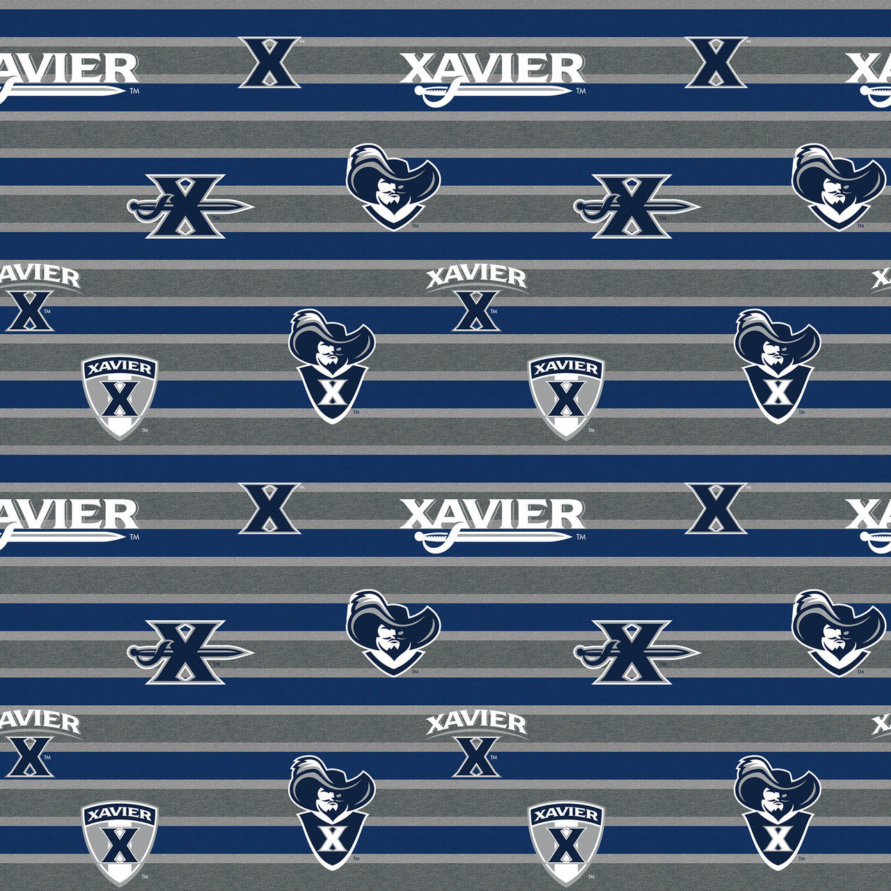Xavier Musketeers NCAA College Polo Stripe Sykel Enterprises Polyester Fleece Fabric XAV-1151