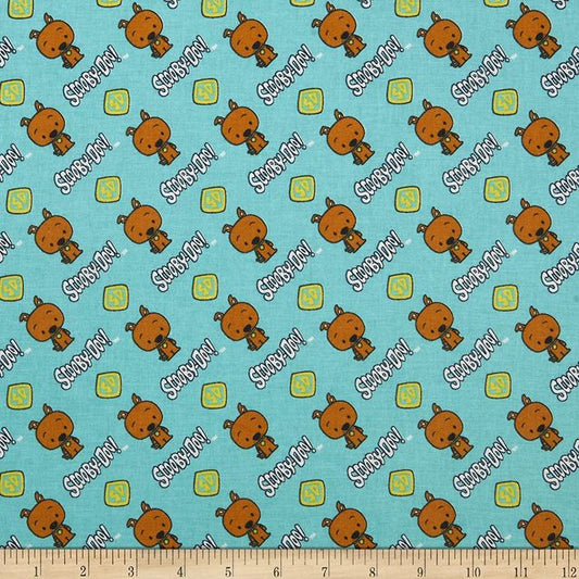 Scooby Doo Chibi Dog Tag Teal Camelot Cotton Fabric CF-23700524-02 Teal