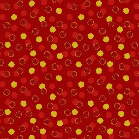 Year of the Dragon Cosmos Red Gold Metallic Lewis & Irene Cotton Fabric