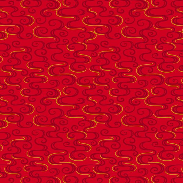 Year of the Dragon Dragons Swirl Red Gold Metallic Lewis & Irene Cotton Fabric