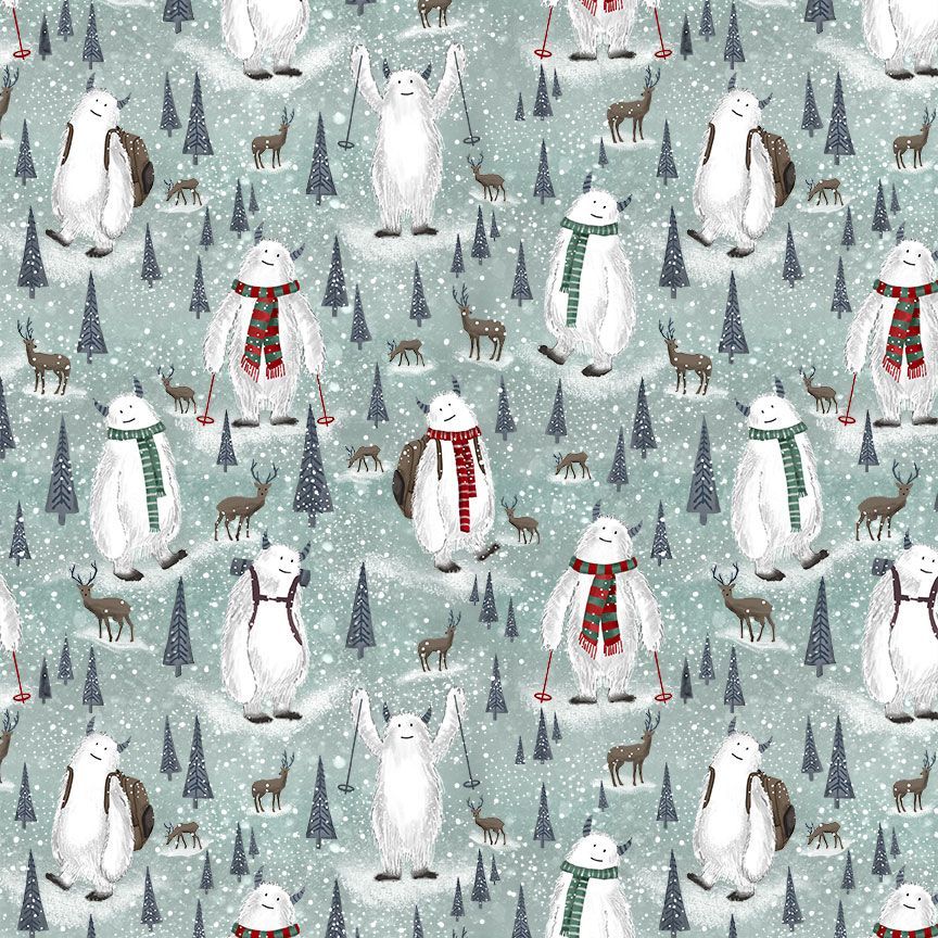 Yeti Winter Skiing Scenic Winter White Gail Cadden Timeless Treasures Cotton Fabric TT-GAIL-CD2018-WINTER