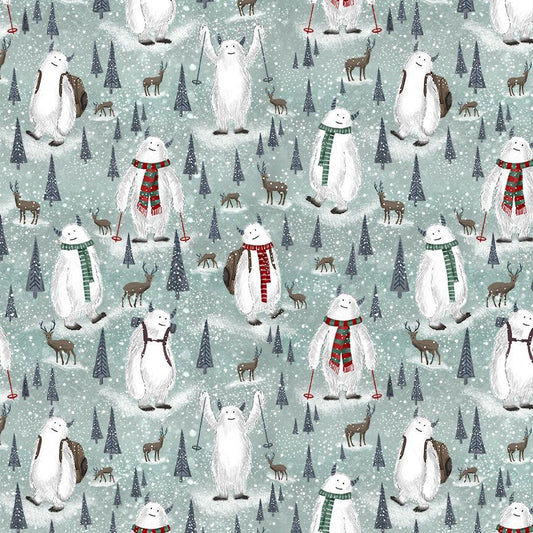Yeti Winter Skiing Scenic Winter White Gail Cadden Timeless Treasures Cotton Fabric TT-GAIL-CD2018-WINTER