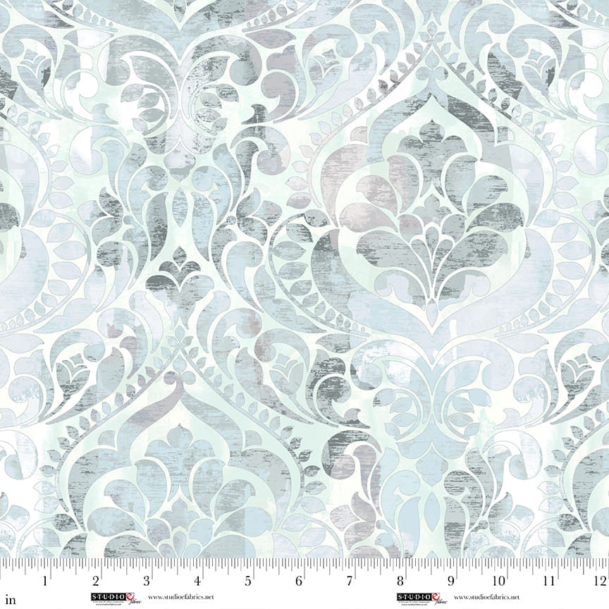 You Damask! 118" Wideback Damask Ice Chelsea DesignWorks Studio E Cotton Fabric SE-8568-17