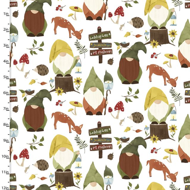 You Light My Way Gnome Gnomeville Gnome Mushroom White Deane Beesley 3 Wishes Cotton Fabric