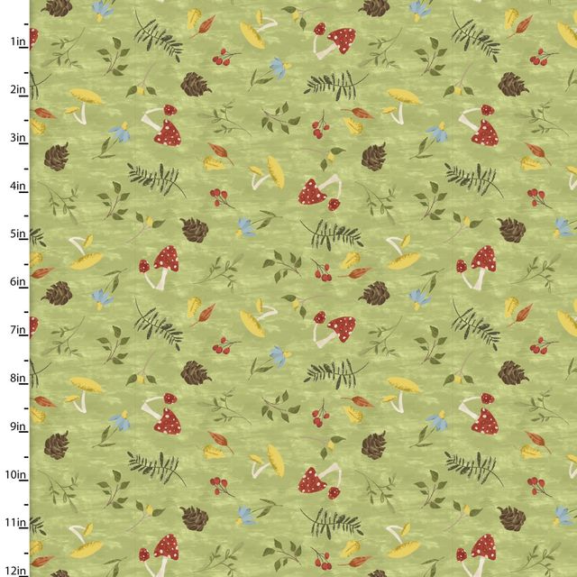 You Light My Way Gnome Nature Mushroom Toss Green Deane Beesley 3 Wishes Cotton Fabric