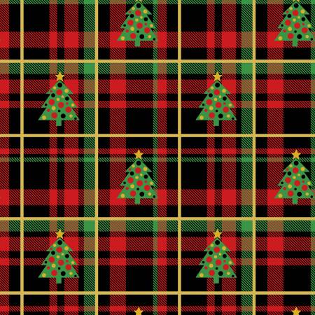 Yule Cool Tree Plaid Black Freckle and Lollie Cotton Fabric