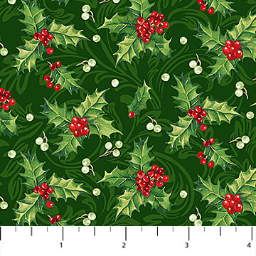 Yuletide Traditions Holly Green Multi Deborah Edwards Northcott Cotton Fabric