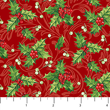 Yuletide Traditions Holly Red Multi Deborah Edwards Northcott Cotton Fabric
