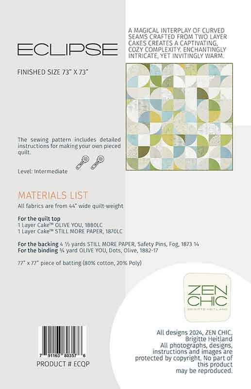 Eclipse G 73''x73'' Quilt Pattern Brigitte Heitland Zen Chic ZC-ECQP