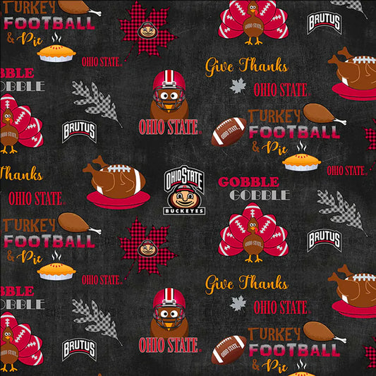 Ohio State Buckeyes NCAA College Thanksgiving Turkey Bowl Sykel Cotton Fabric OHS-1222