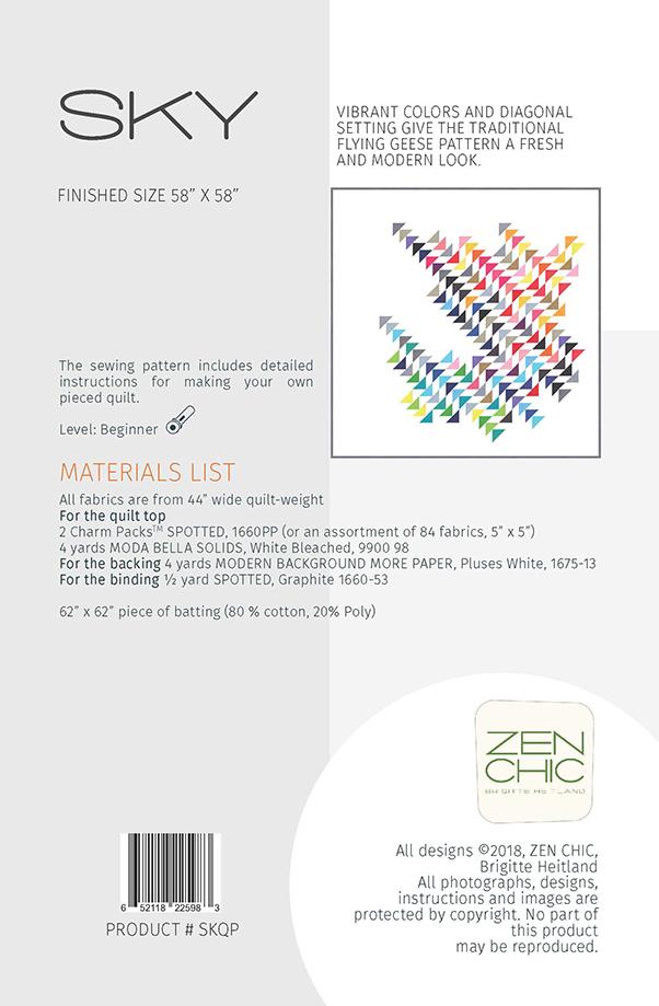Zen Chic Sky Quilt Pattern 58 x 58 inches by Brigitte Heitland ZC-SQP