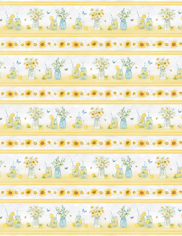 Zest Life Border Stripe Lemon Floral Multi Cynthia Coulter Wilmington Prints Cotton Fabric WP-3063-19152-594