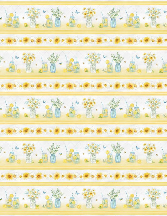 Zest Life Border Stripe Lemon Floral Multi Cynthia Coulter Wilmington Prints Cotton Fabric WP-3063-19152-594