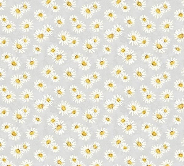 Zest Life Daisy Toss Grey Cynthia Coulter Wilmington Prints Cotton Fabric