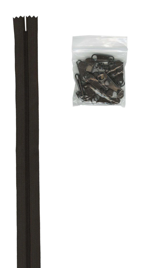 Zipper Chain 4yrds and 16 Extra-Large Coordinated Pulls Sable Brown By Annie BYA-ZIPYD-145