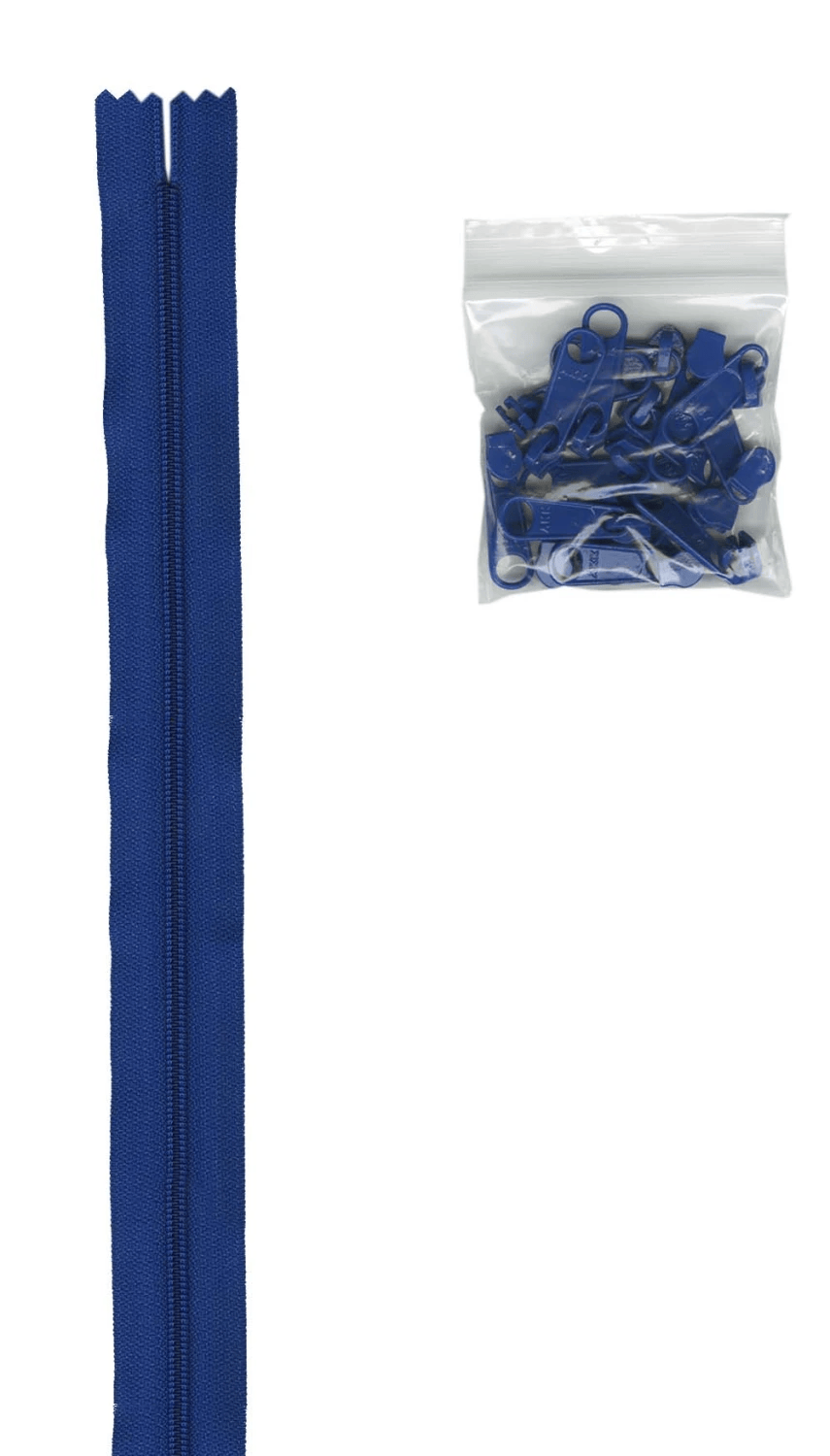 Zipper 4yds and 16 Extra-Large Coordinated Pulls Blue ByAnnie's BYA-ZIPYD-215 | US Fabric Shop