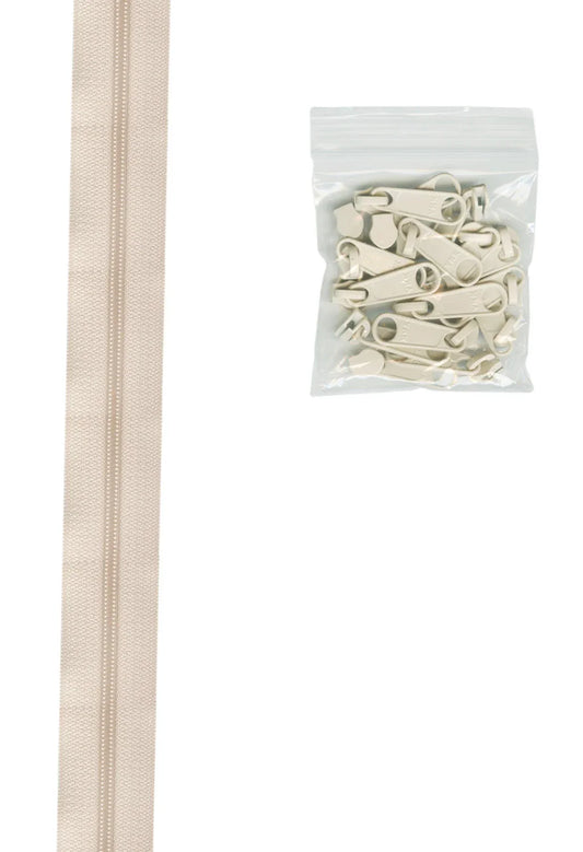 Zipper Chain 4yrds and 16 Extra-Large Coordinated Pulls Ivory By Annie BYA-ZIPYD-102