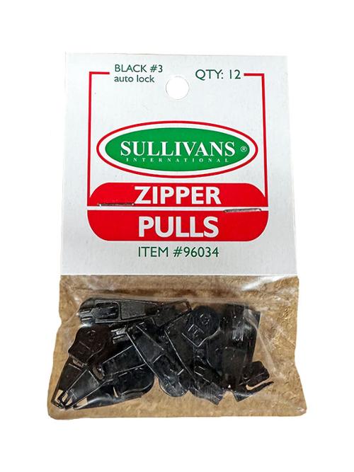 Zipper Pulls Black Metal Heavy Duty 12ct Sullivans Sullivans-96034