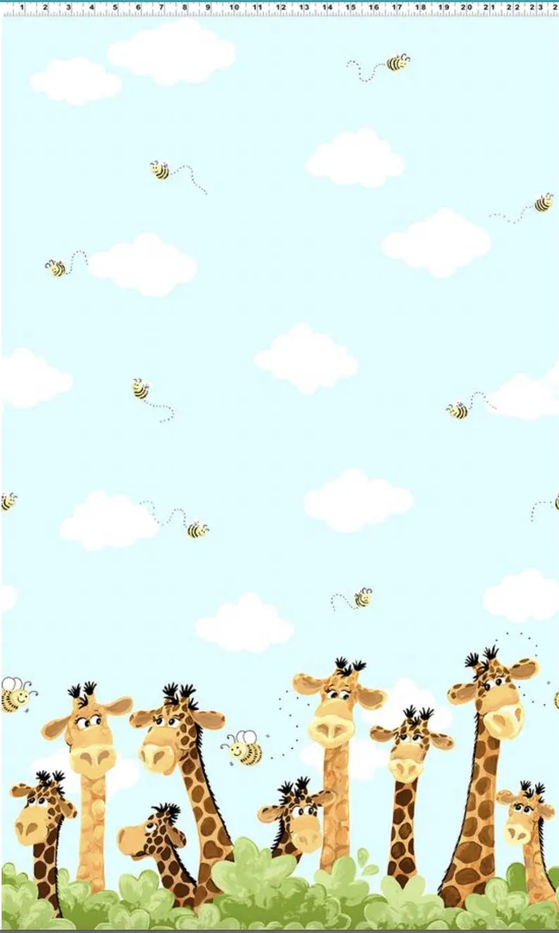 Zoe the Giraffe Border Aqua Susybee Clothworks Cotton Fabric CLT-SB20257-930
