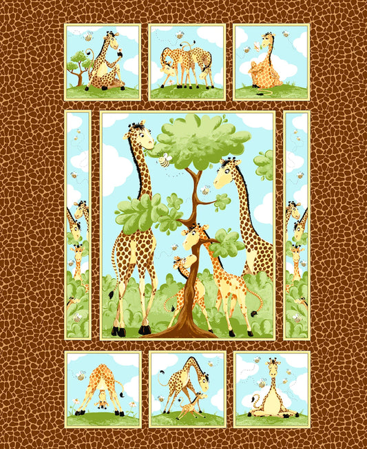 Zoe the Giraffe Quilt Panel 36" inches Brown Susybee Cotton Fabric SB-20355-280